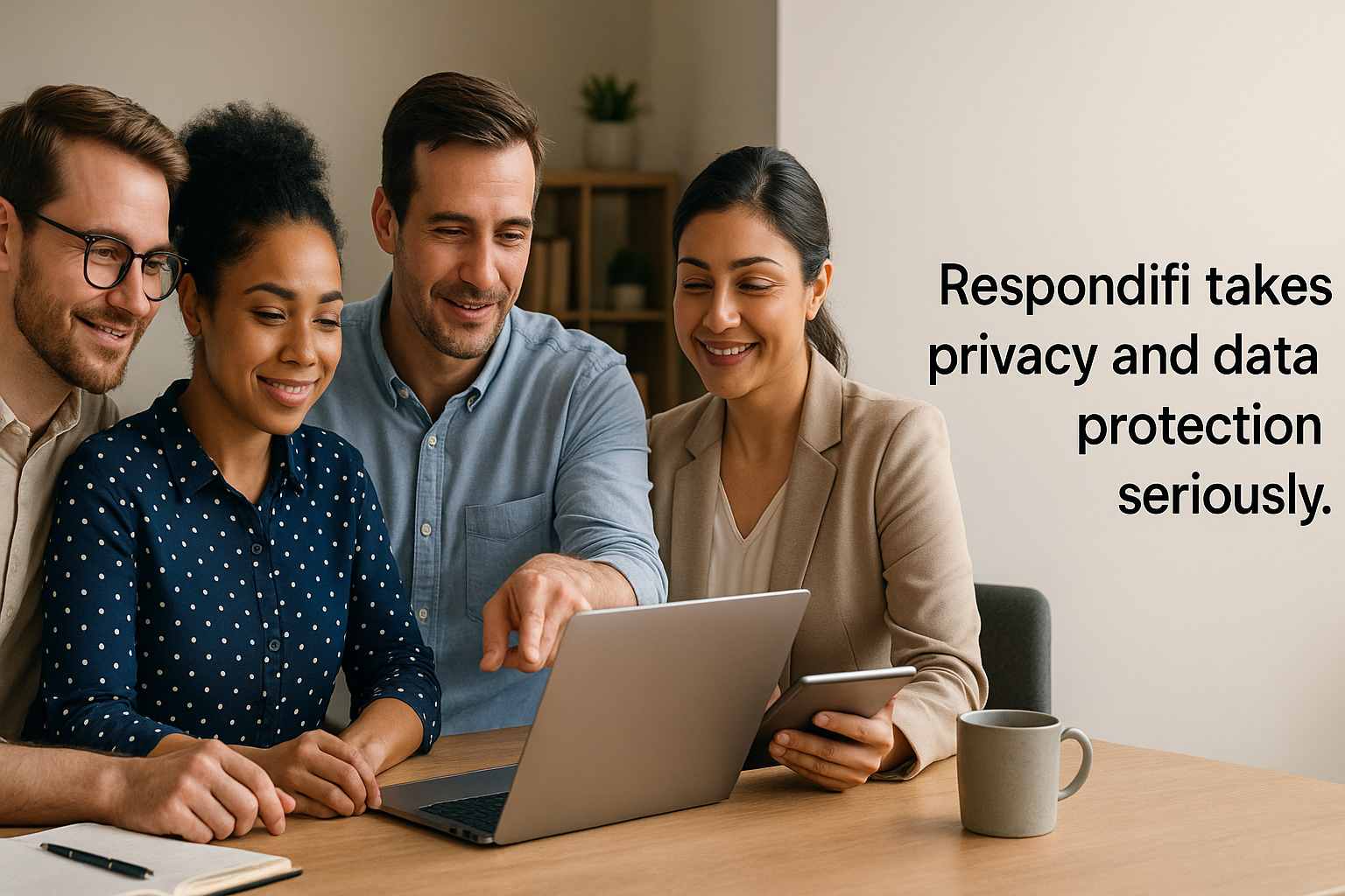 Warm, secure office scene representing privacy and data protection for Respondifi users